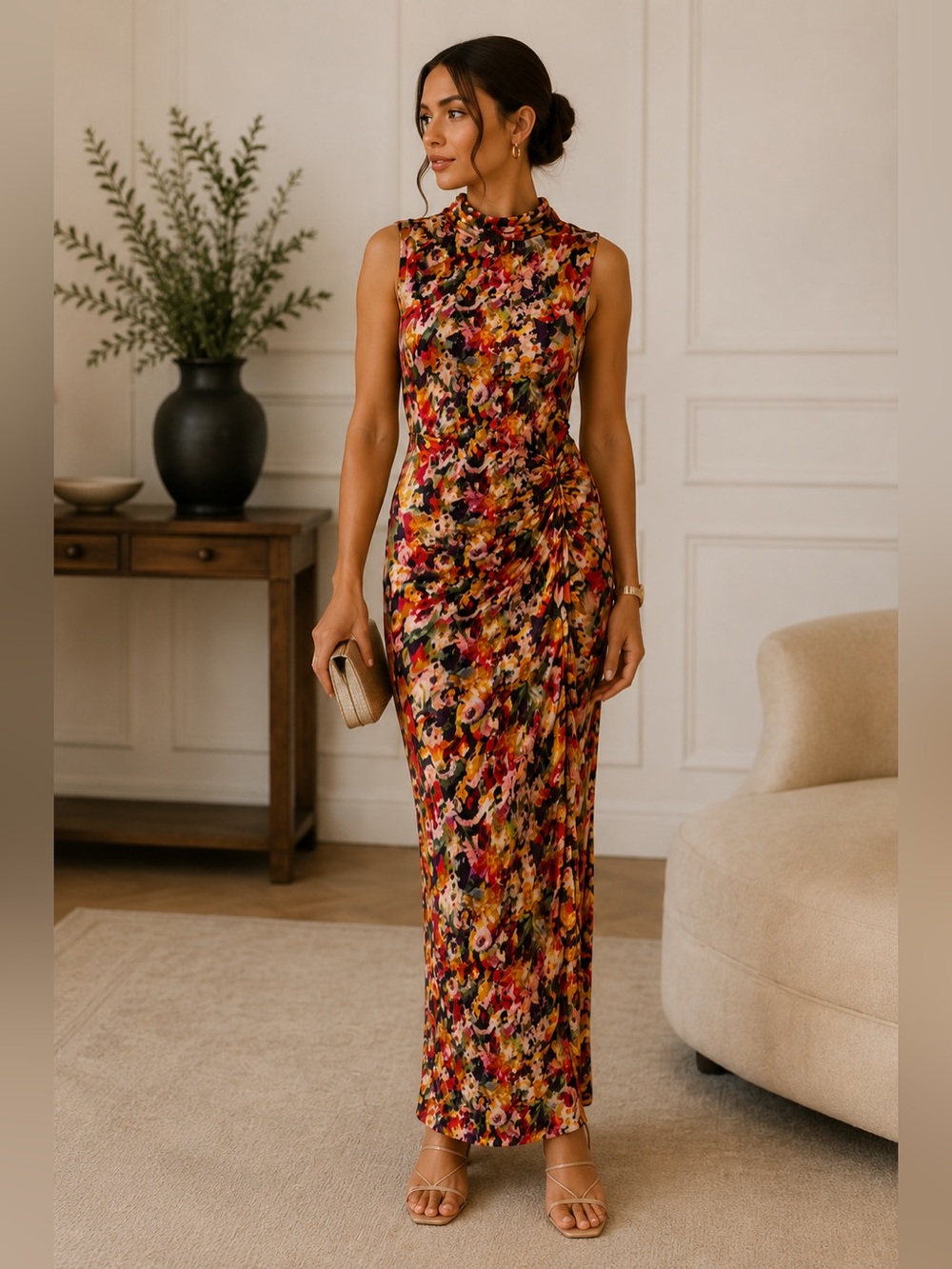 Amanda Uprichard Stunning Sleeveless Floral Maxi Dress in Multicolor